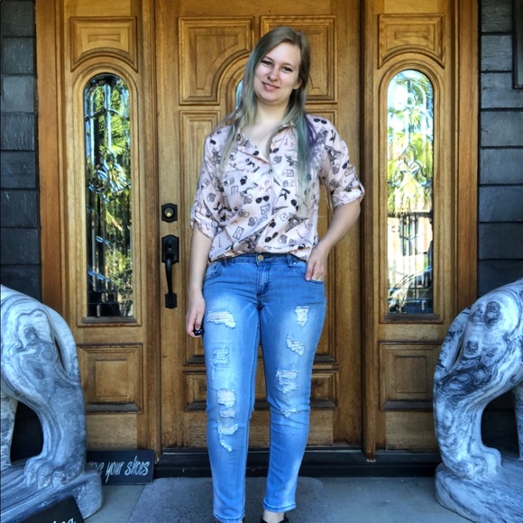 Karl Lagerfeld Paris pattered button up blouse - Picture 2 of 5